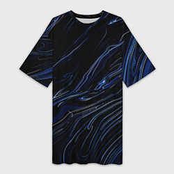 Футболка женская длинная Чёрно-синий абстракция линии, цвет: 3D-принт