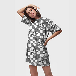 Футболка женская длинная Черепа и клетчатый фон с дырами, цвет: 3D-принт — фото 2