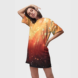 Футболка женская длинная Желто-красная текстура блестящая, цвет: 3D-принт — фото 2