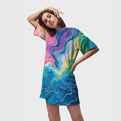 Футболка женская длинная Абстрактные волны в мраморном стиле, цвет: 3D-принт — фото 2