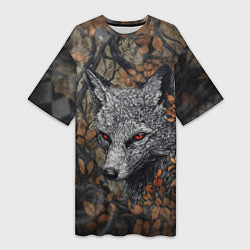 Футболка женская длинная Хищный серый лис, цвет: 3D-принт