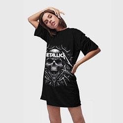 Футболка женская длинная Metallica - a skull with roses and thorns, цвет: 3D-принт — фото 2