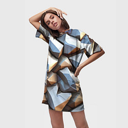 Футболка женская длинная Каменно металлическая абстракция, цвет: 3D-принт — фото 2