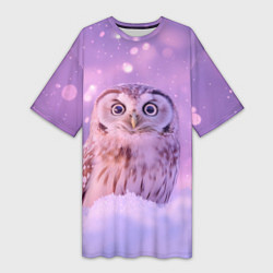 Футболка женская длинная Удивленная сова, цвет: 3D-принт