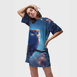 Футболка женская длинная Сова на фоне ночного неба, цвет: 3D-принт — фото 2