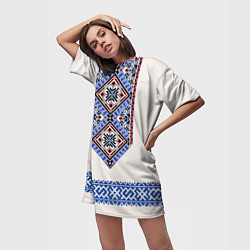 Футболка женская длинная Славянская вышиванка - узор обережник, цвет: 3D-принт — фото 2