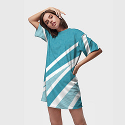 Футболка женская длинная Бело-голубой абстракция с полосами, цвет: 3D-принт — фото 2