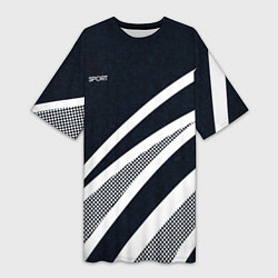 Футболка женская длинная Sport тёмно-синий с полосами, цвет: 3D-принт