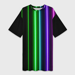 Футболка женская длинная Neon lines, цвет: 3D-принт