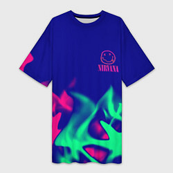 Женская длинная футболка Nirvana fire neon