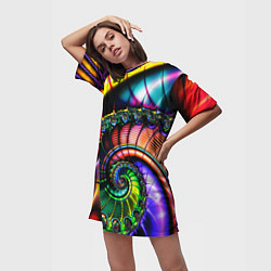 Футболка женская длинная Фрактальный узор неоновый, цвет: 3D-принт — фото 2