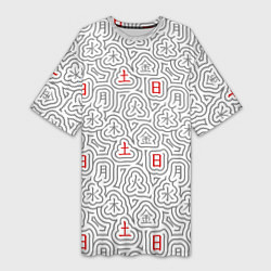 Футболка женская длинная Серые будни и красные выходные иероглифами, цвет: 3D-принт