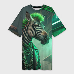 Футболка женская длинная Cyperpunk zebra, цвет: 3D-принт