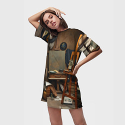 Футболка женская длинная Мастерская художника, цвет: 3D-принт — фото 2