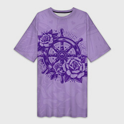 Футболка женская длинная Штурвал в розах, цвет: 3D-принт