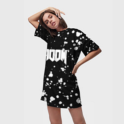 Футболка женская длинная Doom белые краски всплеск, цвет: 3D-принт — фото 2