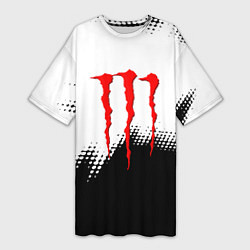 Футболка женская длинная Monster energy чёрно белые краски, цвет: 3D-принт
