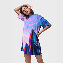 Футболка женская длинная Абстракция с небоскребами, цвет: 3D-принт — фото 2