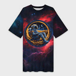 Футболка женская длинная Космонавт сидит в луне, цвет: 3D-принт