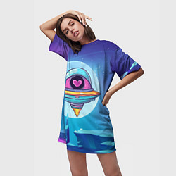 Футболка женская длинная Нло с сердечком внутри, цвет: 3D-принт — фото 2