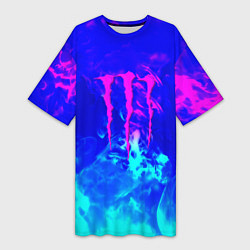 Футболка женская длинная Monster energy дым неоновый, цвет: 3D-принт