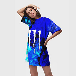 Футболка женская длинная Monster energy синий дым, цвет: 3D-принт — фото 2