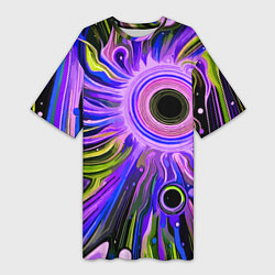 Футболка женская длинная Абстрактный неоновый космос - чёрная дыра, цвет: 3D-принт