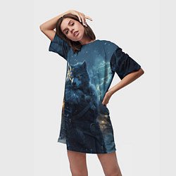 Футболка женская длинная Волк в доспехах, цвет: 3D-принт — фото 2