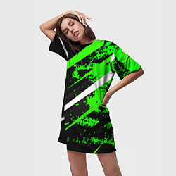 Футболка женская длинная Color black and green, цвет: 3D-принт — фото 2