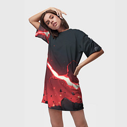 Футболка женская длинная Красная молния на черной текстуре, цвет: 3D-принт — фото 2