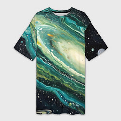 Футболка женская длинная Зеленая вселенная, цвет: 3D-принт