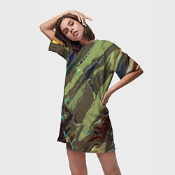 Футболка женская длинная Абстракция тон хаки, цвет: 3D-принт — фото 2