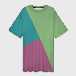 Женская длинная футболка Сине-зелёно-розовый тёмный трёхцветный