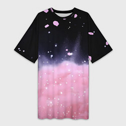 Футболка женская длинная Розовая текстура с лепестками, цвет: 3D-принт