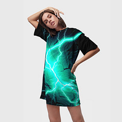 Футболка женская длинная Color light blue black, цвет: 3D-принт — фото 2