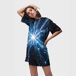 Футболка женская длинная Всплеск света и звезды - космическая абстракция, цвет: 3D-принт — фото 2