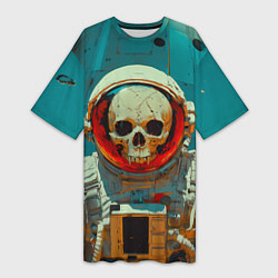 Футболка женская длинная Скелет космонавта в скафандре, цвет: 3D-принт