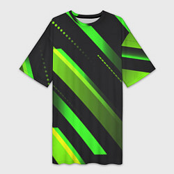 Футболка женская длинная Color black green, цвет: 3D-принт