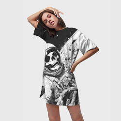 Футболка женская длинная Скелет в космосе черно-белый, цвет: 3D-принт — фото 2