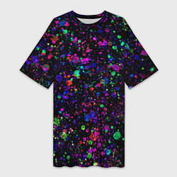 Женская длинная футболка Чёрный с разноцветными брызгами