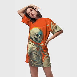 Футболка женская длинная Скелет космонавт и краска на фоне, цвет: 3D-принт — фото 2