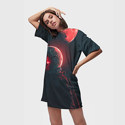 Футболка женская длинная Череп космонавта в красном свете, цвет: 3D-принт — фото 2