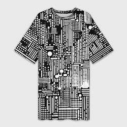 Футболка женская длинная Чёрно-белые абстракция точки полоски, цвет: 3D-принт