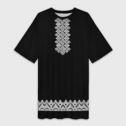 Футболка женская длинная Вышиванка - узоры с обережными символами, цвет: 3D-принт