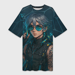 Футболка женская длинная Аль-Хайтам в стиле киберпанка, цвет: 3D-принт