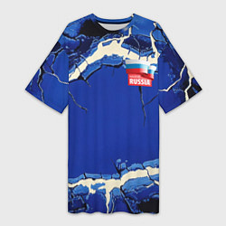 Женская длинная футболка Russia blue abstract