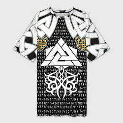 Футболка женская длинная Узор рун и символов, цвет: 3D-принт