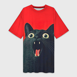 Футболка женская длинная Котик в шоке, цвет: 3D-принт