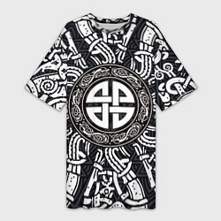 Футболка женская длинная Узел защиты воинов и кельтские узоры, цвет: 3D-принт