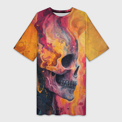 Футболка женская длинная Череп в RGB хаосе, цвет: 3D-принт